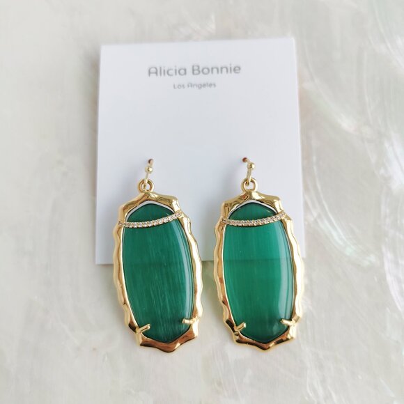 Alicia Bonnie Jewelry - Alicia Bonnie • Charlotte Gold Green Cat's Eye Drop Earrings